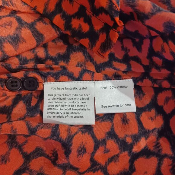 ROCOCO SAND/Tuckernuck Red Print Long Sleeve Tie Neck Lace Detail Blouse XS - Picture 8 of 9